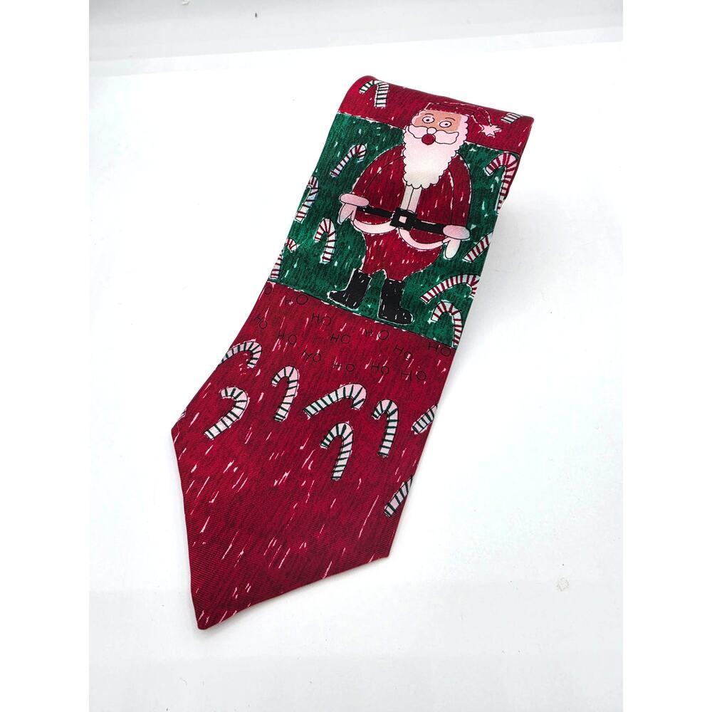 Vintage Save The Children Candy Cane Santa Claus Silk Christmas Holiday Necktie